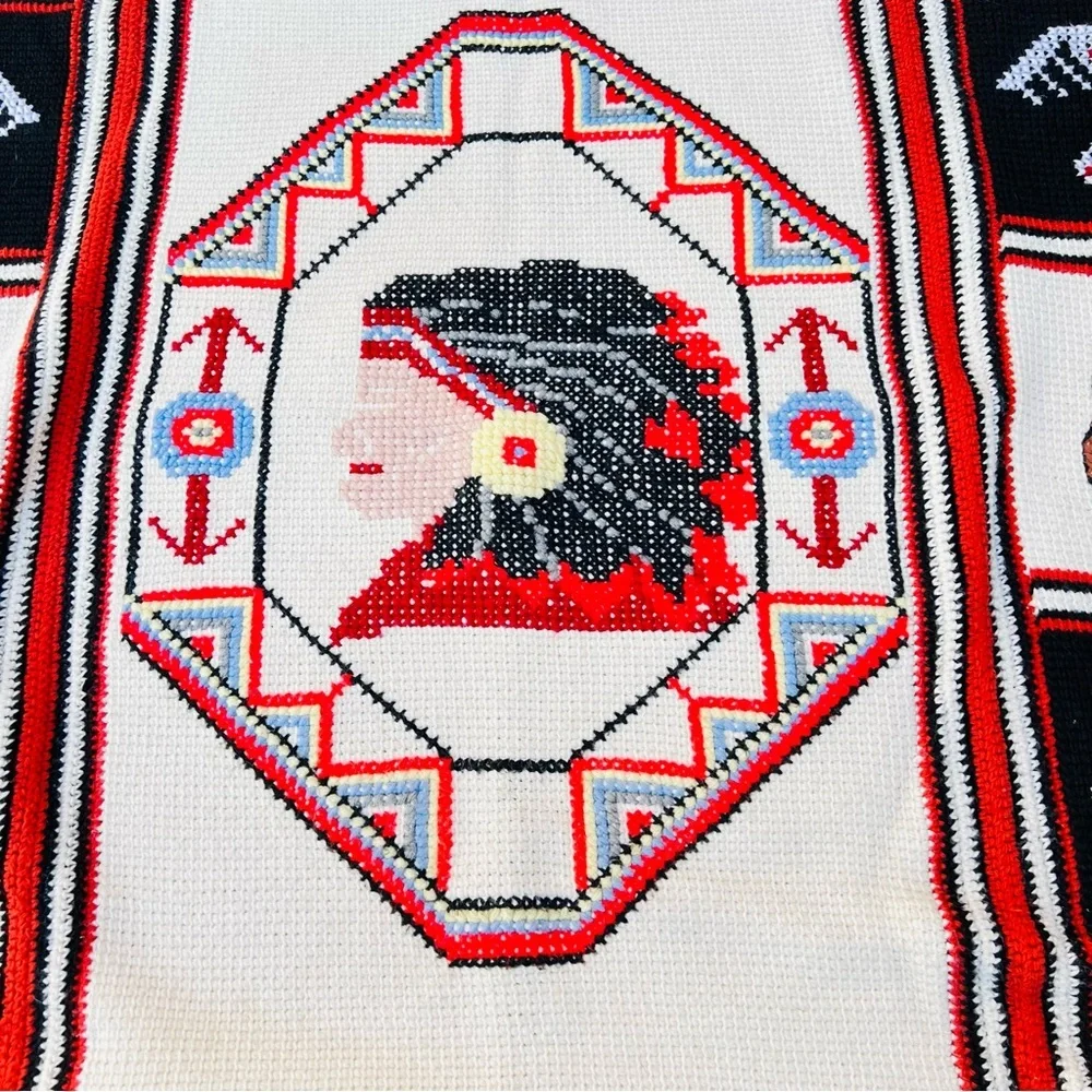 VINTAGE NATIVE AMERICAN PATCHWORK KITSCHY 60’s CROCHET THROW BLANKET